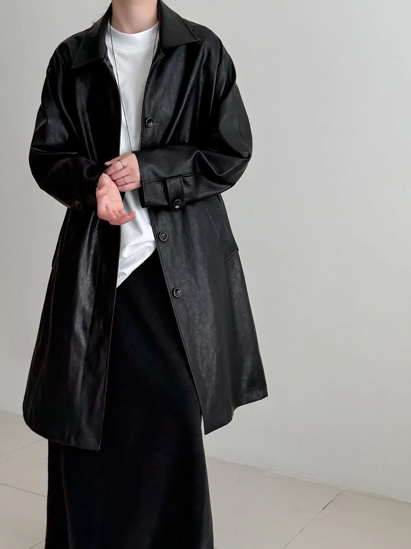 Vintage PU Lapel Leather Mid-length Windbreaker Jacket Plush Fashion Hub