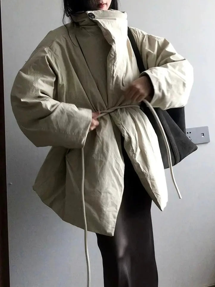 Waist-Hugging Stand-up Collar Thickened Puffer Jacket Plush Fashion Hub