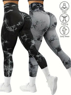 Women's 2-Pack Seamless Tie-Dye High Stretch Sports Yoga Leggings.