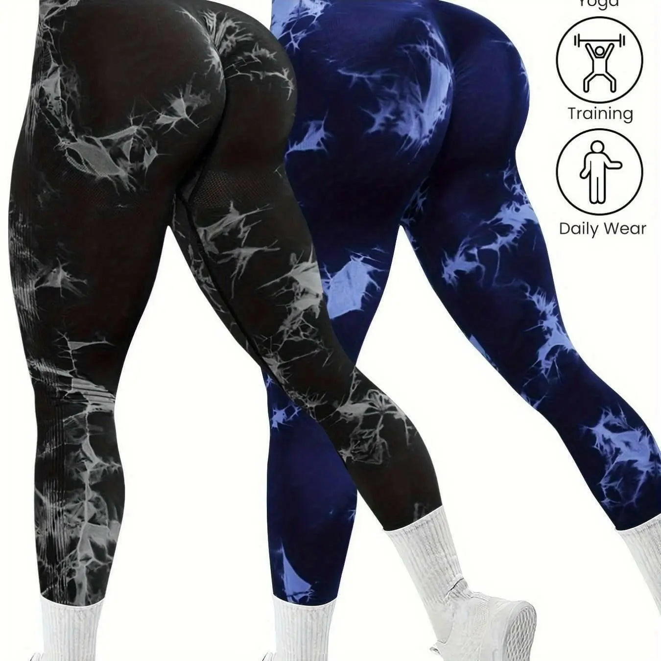 Women's 2-Pack Seamless Tie-Dye High Stretch Sports Yoga Leggings.