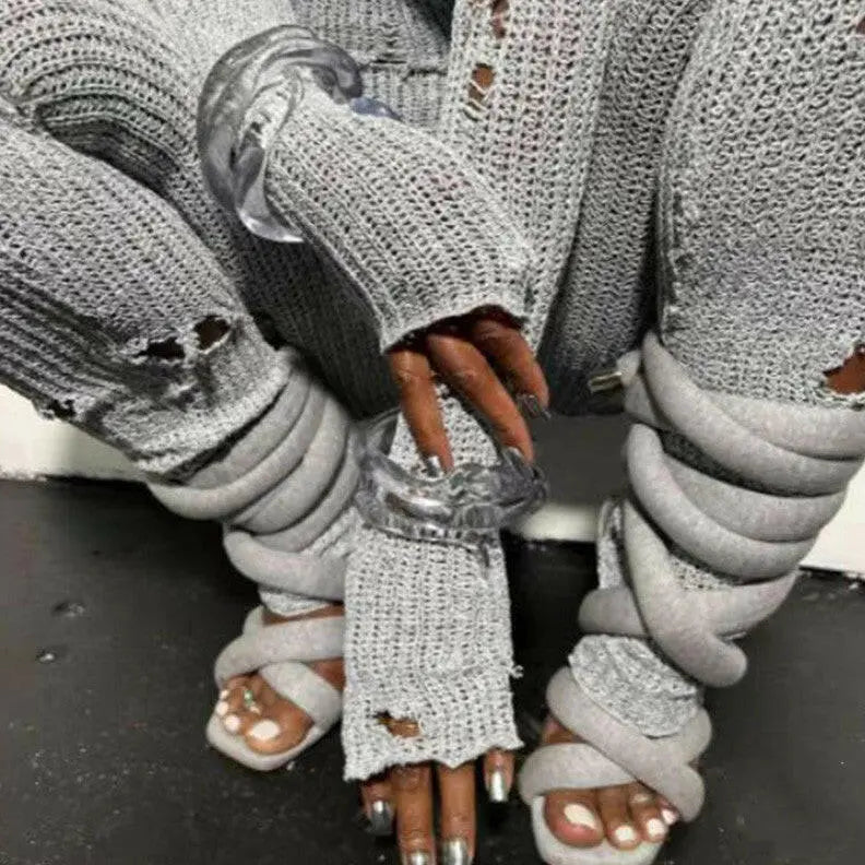 Women's Cross Strap Ankle Ring Strip Winding Catwalk Roman Shoes Plush Fashion Shop