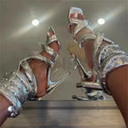 Square Toe Stiletto Heel Sandals Women's Cross Strap Ankle Ring Strip Winding Catwalk Large Size Roman Shoes.
