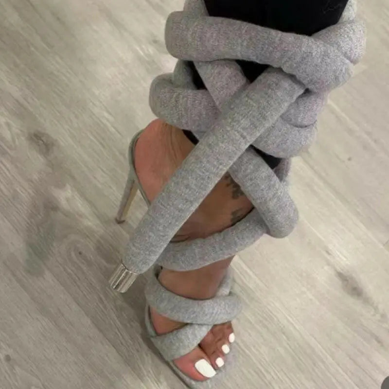 Women's Cross Strap Ankle Ring Strip Winding Catwalk Roman Shoes Plush Fashion Shop