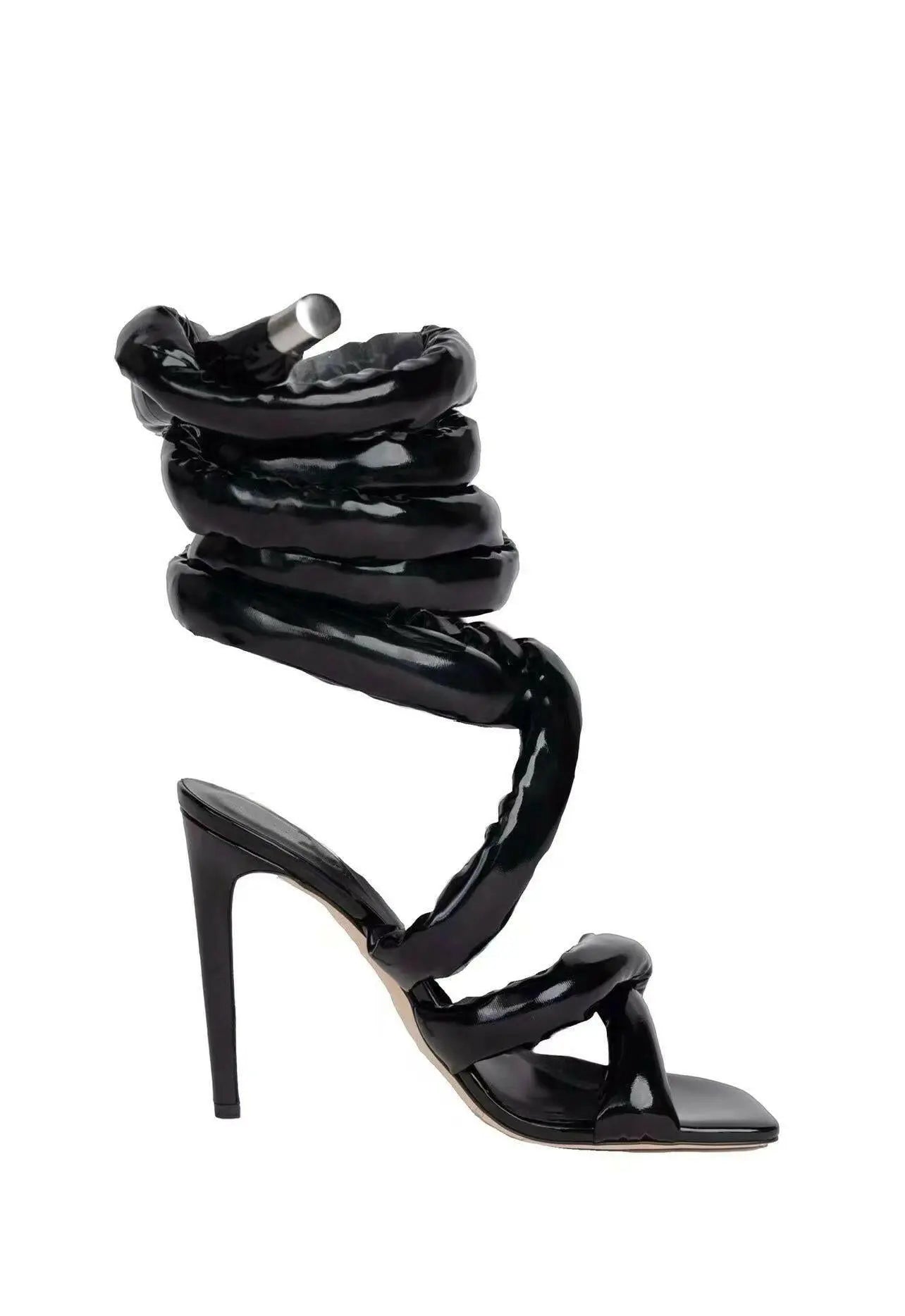 Square Toe Stiletto Heel Sandals Women's Cross Strap Ankle Ring Strip Winding Catwalk Large Size Roman Shoes.