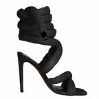Square Toe Stiletto Heel Sandals Women's Cross Strap Ankle Ring Strip Winding Catwalk Large Size Roman Shoes.