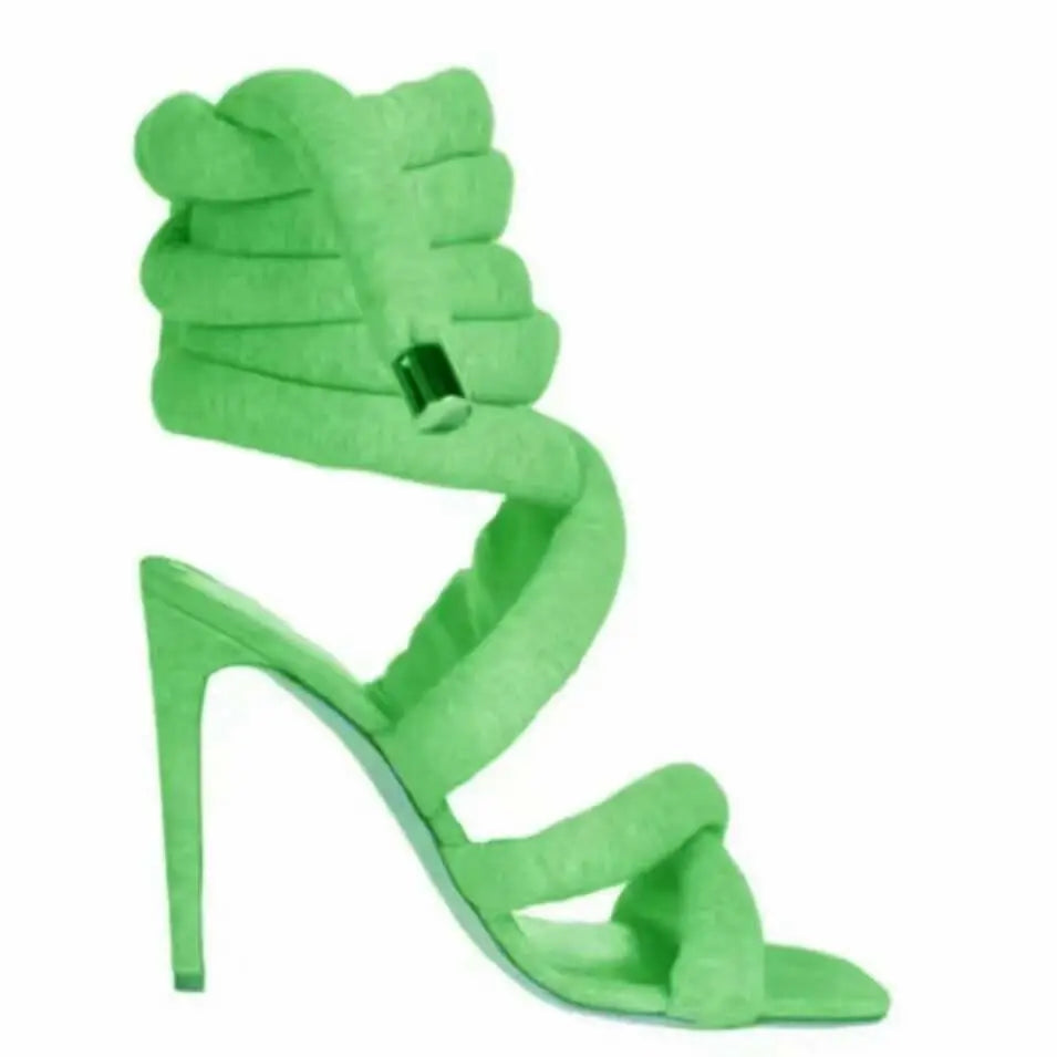 Square Toe Stiletto Heel Sandals Women's Cross Strap Ankle Ring Strip Winding Catwalk Large Size Roman Shoes.