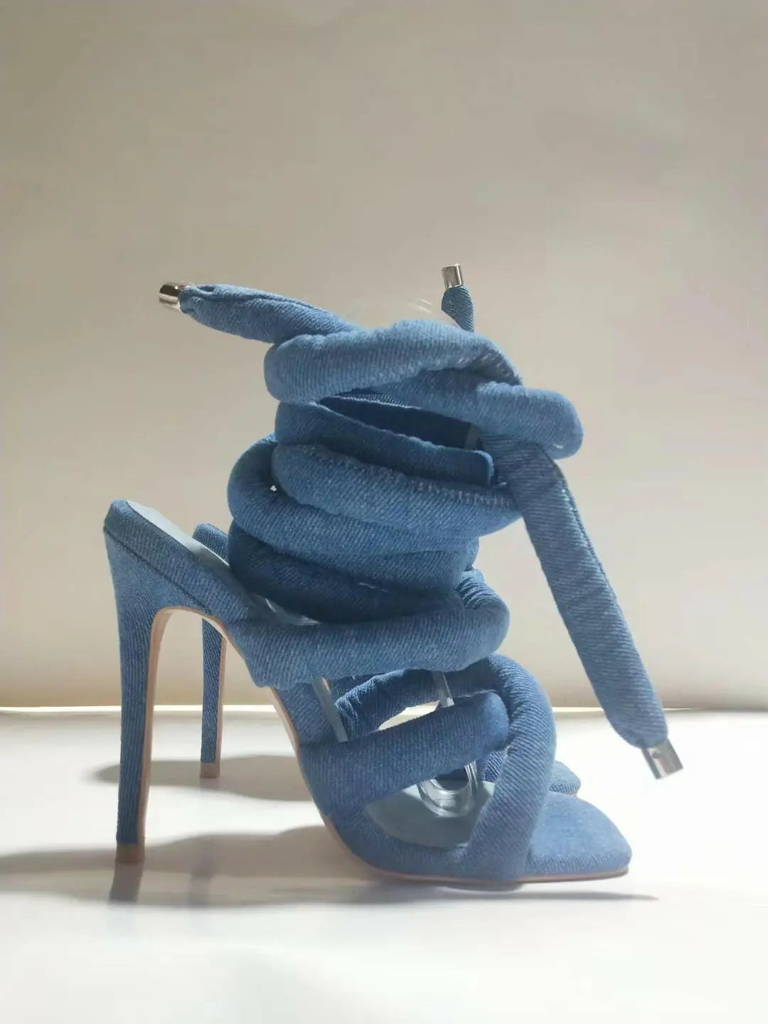 Square Toe Stiletto Heel Sandals Women's Cross Strap Ankle Ring Strip Winding Catwalk Large Size Roman Shoes.