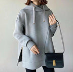 Women's Loose Slimming Hooded Solid Color Side Zipper Sweater Plush Fashion Shop