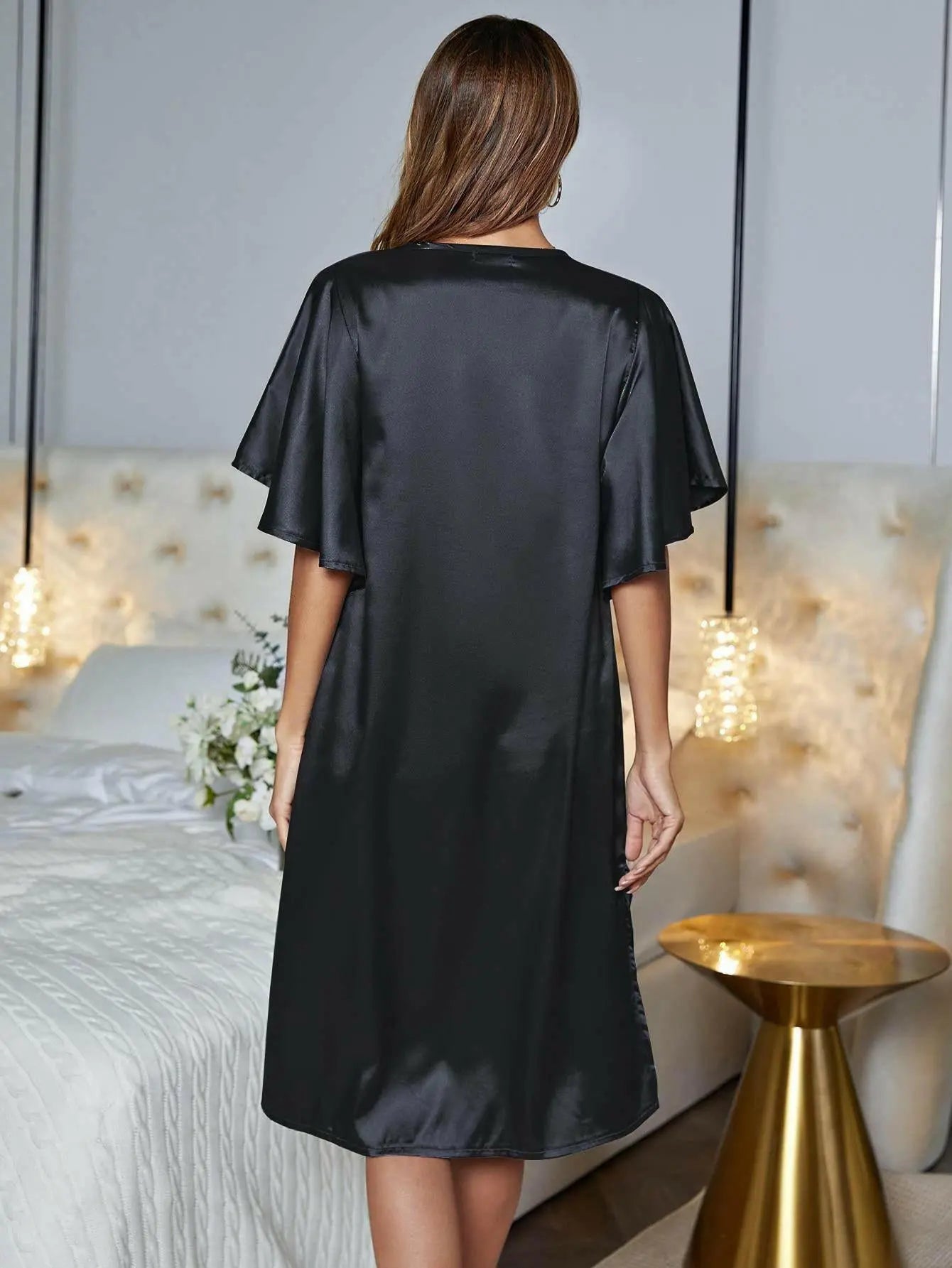 Women's V-Neck Flutter Sleeve Night Dress.