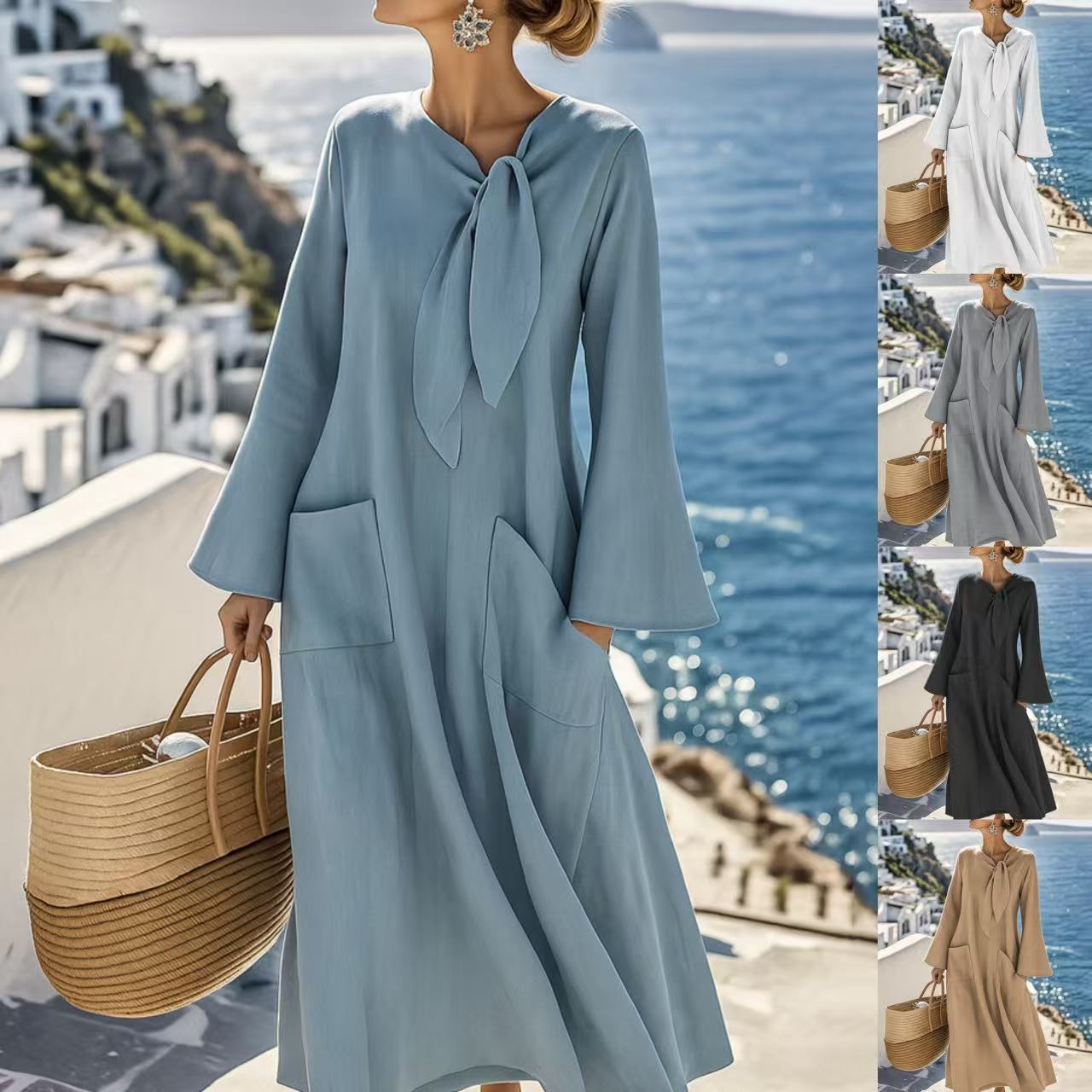 Women's Casual Loose Fit Solid Color A-Line Dress