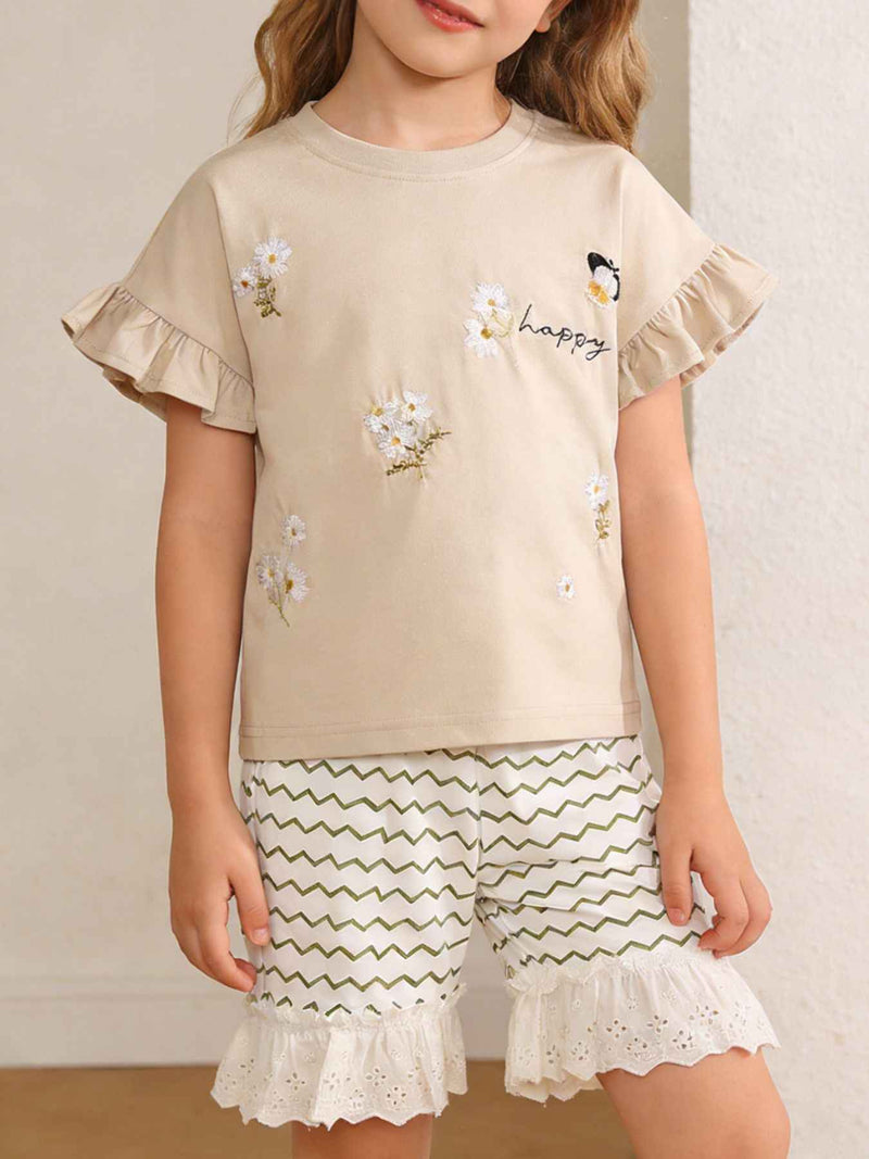 Children's Ruffled Round Neck Tee and Shorts - Plush Fashion Hub